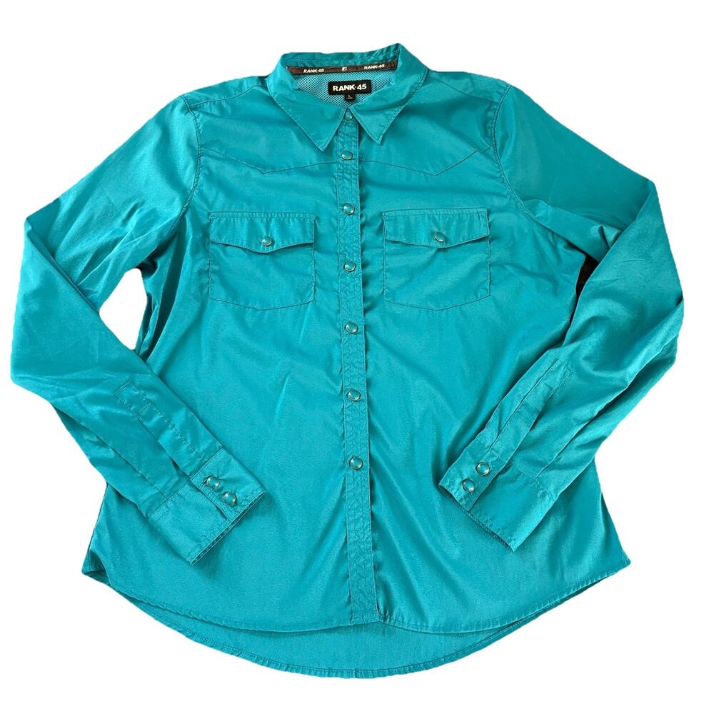 Set of 2 Rank 45 Women’s Size Large Pearl Snap Western Shirts Aztec Blue Cowgirl - Picture 6 of 14